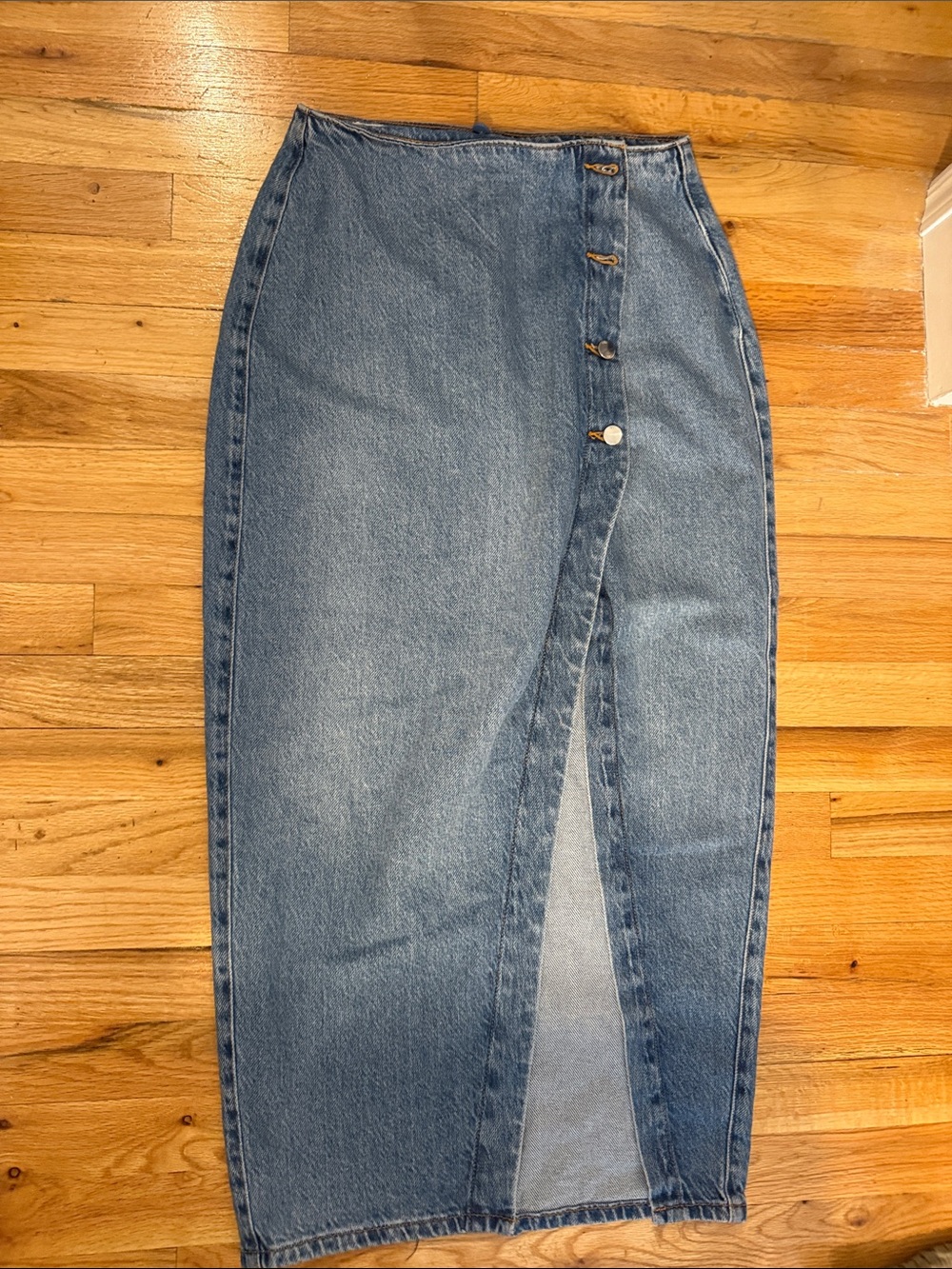 Zara Blue Denim Button-Front Pencil Skirt